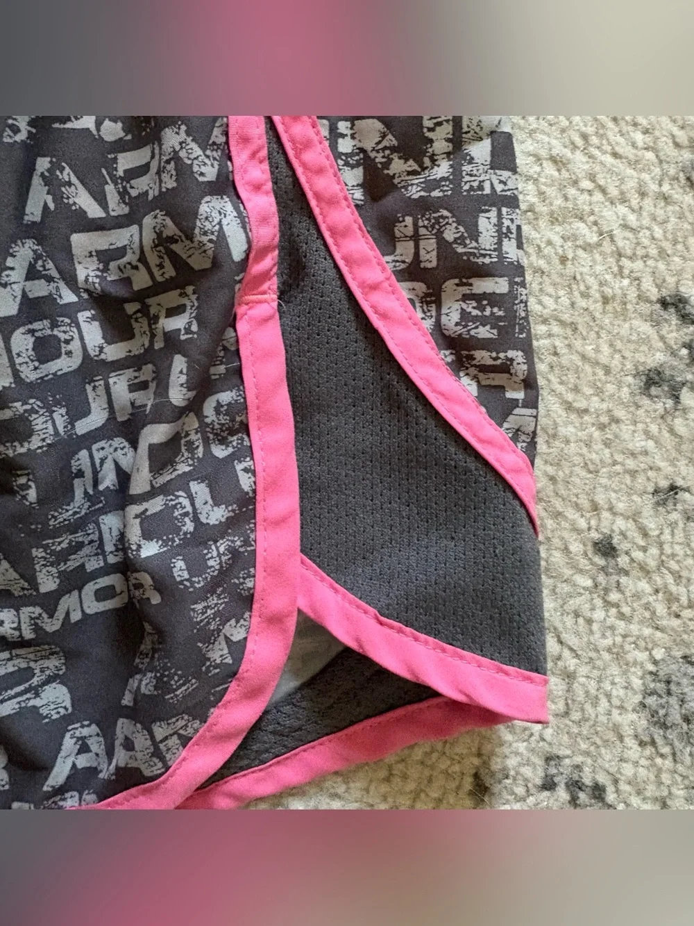 Under Armour Girls Black Shorts with Pink Trim and Logo Print size medium